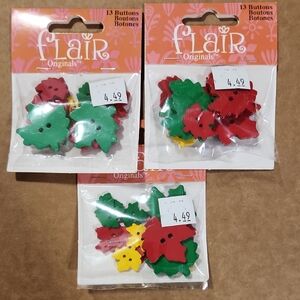 Flair Original Wooden Leaf 13 Button Set - Red, Green, Yellow ***1 BAG
